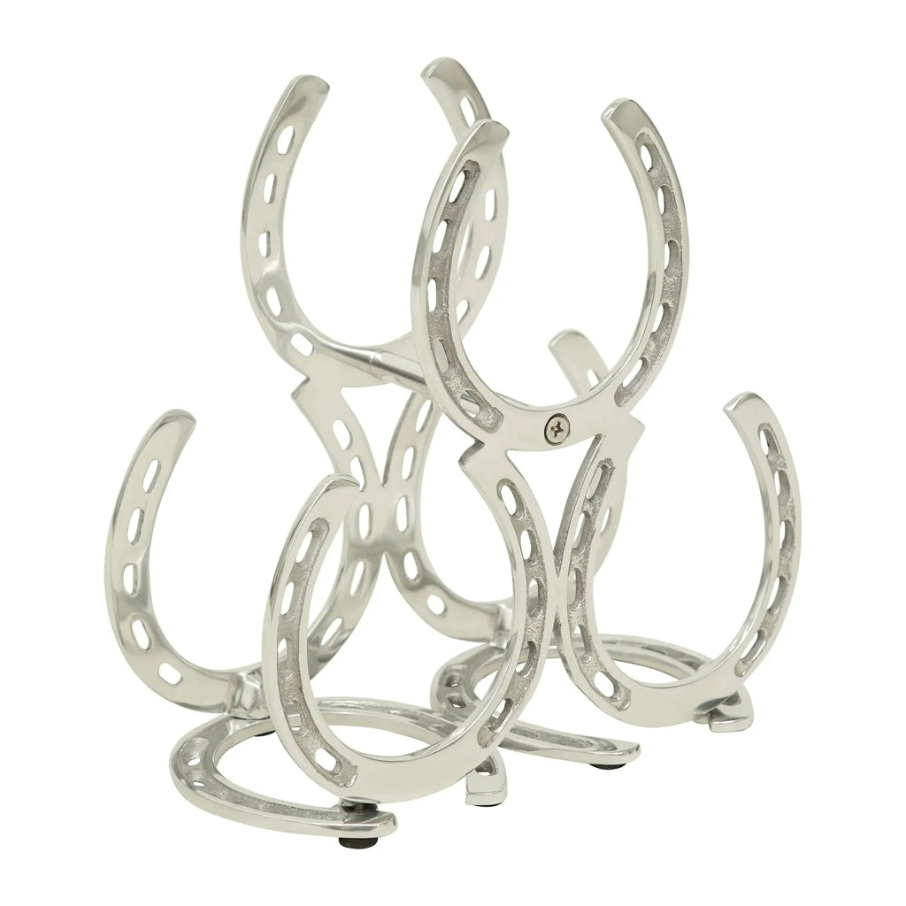 Huntley Horseshoe 3-Bottle Wine Rack, Aluminum Silver Finish
