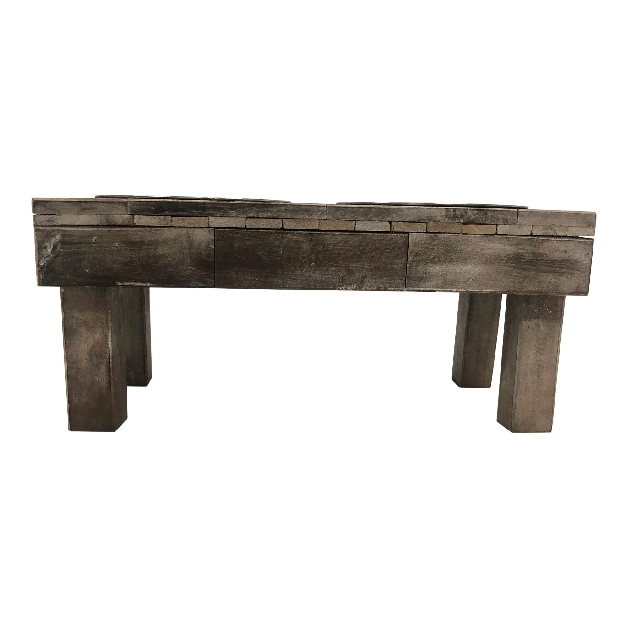 Huntley Pet Berjen Table Elevated Double Bowl Pet Feeder, Brown Wash